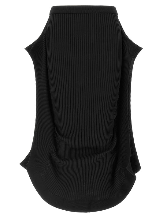 Skirt by Issey Miyake for women in polyester black features a captivating silhouette, showcasing the captivating Women's Polyester Midi Skirt design with a sophisticated midi for a captivating look.