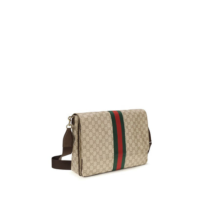 Medium 2-in-1 Shoulder & Crossbody Flap Bag by Gucci for men in leather & canvas beige & striped features a effortless chic silhouette with a secure flap, ample , and versatile crossbody-strap, shoulder-strap & adjustable-strap for a effortless chic finish.