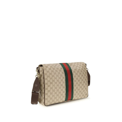 Medium 2-in-1 Shoulder & Crossbody Flap Bag by Gucci for men in leather & canvas beige & striped features a effortless chic silhouette with a secure flap, ample , and versatile crossbody-strap, shoulder-strap & adjustable-strap for a effortless chic finish.
