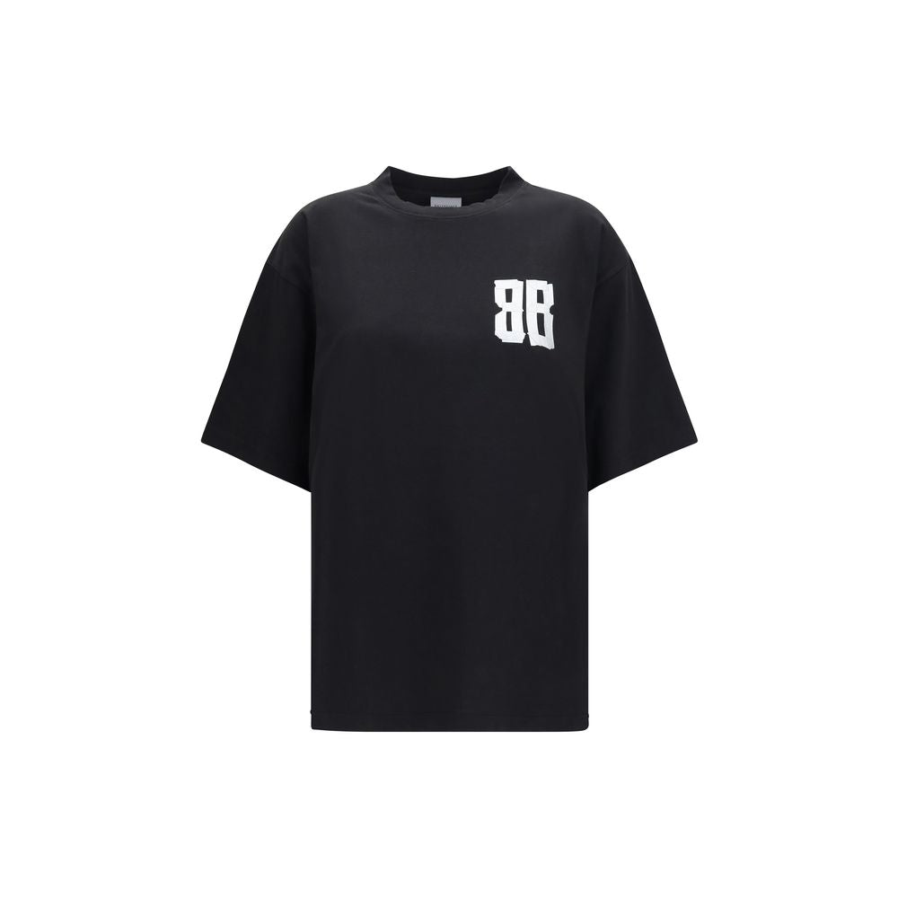 T-Shirt by Balenciaga for women in cotton black, signature & print showcases a fashionable silhouette, elegantly detailed with a fashionable short-sleeve and crew neckline for a sophisticated, high-fashion look.