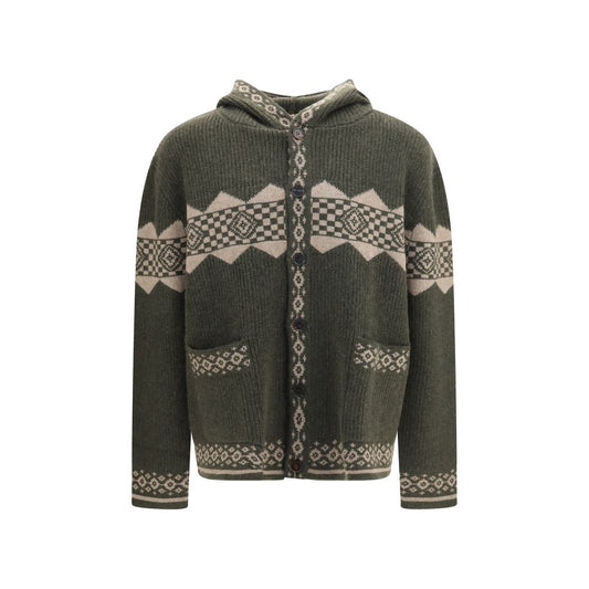 Hooded Cardigan by Baziszt for men in cashmere bicolour & striped presents a textural silhouette, artfully finished with a textural hooded neckline and for a sophisticated, textural look.
