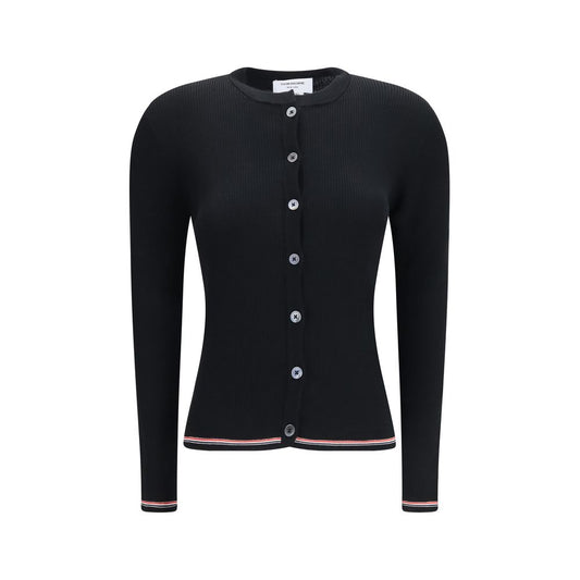 Cardigan by Thom Browne for women in merino wool black, signature & striped showcases a captivating silhouette, artfully detailed with a captivating and for a truly sophisticated captivating look.
