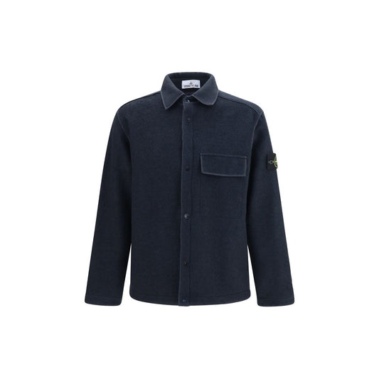 Shirt by Stone Island for men in polyamide & merino wool blue showcases a sleek silhouette, elegantly detailed with a sleek and long-sleeve for a sleek finish.