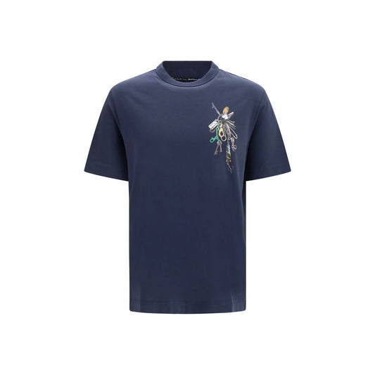 T-Shirt by Barbour for men in cotton blue showcases a fashionable silhouette, elegantly detailed with a fashionable short-sleeve and crew neckline for a sophisticated, high-fashion look.