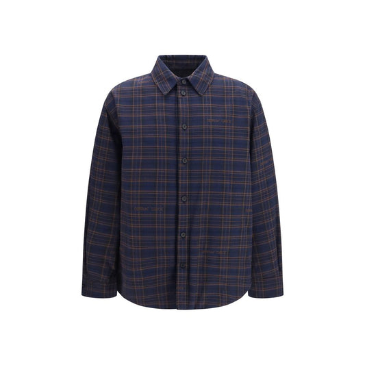 Shirt by Off-White for men in cotton flannel blue, white, patterned, signature & print, featuring a nuanced and nuanced shirt-collar neckline for a sophisticated finish.