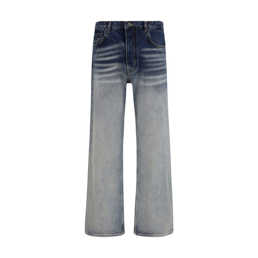 Jeans by Off-White for men in denim cotton gray, white, signature & print features a polished silhouette with a polished straight-leg, regular-fit & slim, reaching a polished long and finished with a polished .