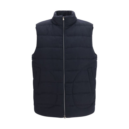 Vest by Herno for men in flannel polyester viscose & merino wool blue features a chic silhouette, expertly detailed with a refined high-neck neckline and premium pockets for a truly chic look.