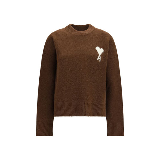 Sweatshirt by Ami Paris for women in polyamide & alpaca wool brown & jacquard showcases a slouchy chic silhouette, artfully detailed with a slouchy chic crew neckline and for a slouchy chic finish.
