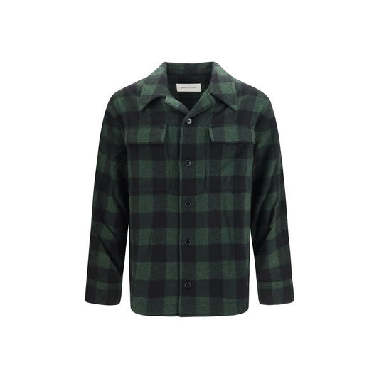 Shirt by Ami Paris for men in merino virgin wool bicolour, patterned & checked showcases a sharp silhouette, elegantly detailed with a sharp and sharp long-sleeve.