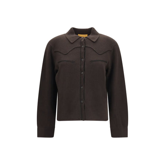 Guest in Residence Women's Crop Top Regular Fit Cropped Long-Sleeve Capra Hircus Cashmere & Denim Shirt - Brown