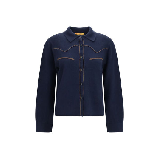 Guest in Residence Women's Crop Top Regular Fit Cropped Long-Sleeve Cashmere Dress Shirt - Blue