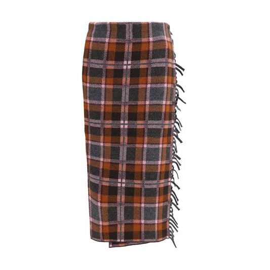 Skirt by Guest in Residence for women in cashmere & merino wool brown, patterned & tartan features a sublime silhouette, showcasing the sublime design of the Women's Wrap Cashmere & Merino Wool Midi Skirt in a sophisticated midi.