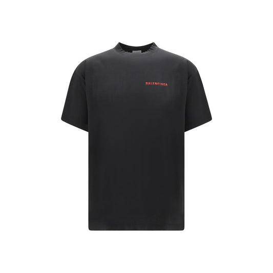 T-Shirt by Balenciaga for men in cotton black showcases a chic silhouette, artfully detailed with a chic crew neckline and short-sleeve for a chic finish.