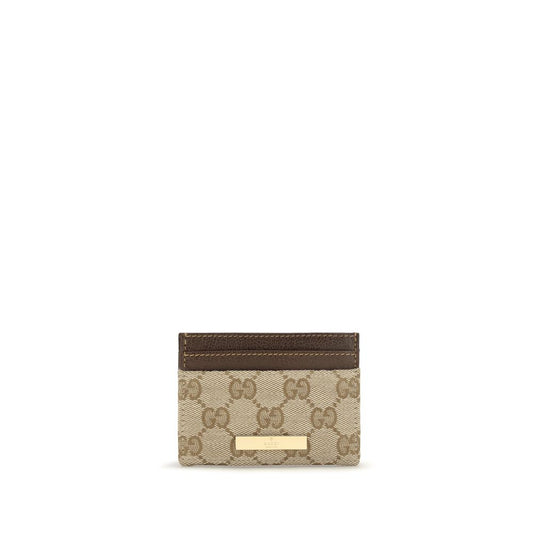 Gucci Gg Leather & Canvas Cardholder Wallet - Beige Blue Gold Monogram