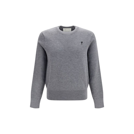 Sweatshirt by Ami Paris for men in merino wool gray & jacquard presents a smart casual silhouette, featuring a smart casual crew neckline and for a sophisticated look.