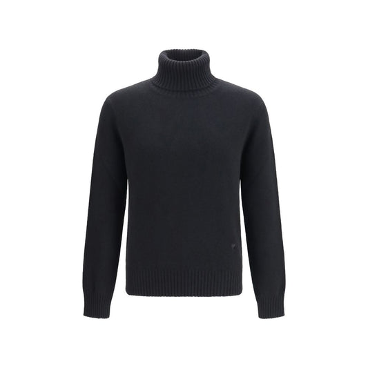 Sweatshirt by Ami Paris for men in cashmere & merino wool black & signature showcases a slouchy chic silhouette, artfully detailed with a slouchy chic high-neck neckline and for a slouchy chic finish.