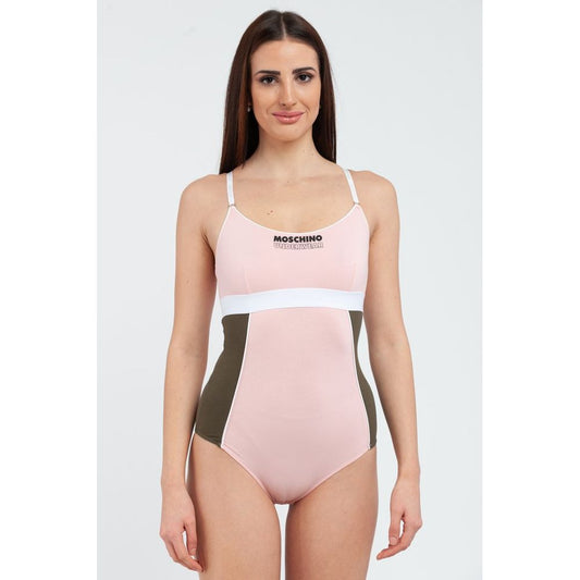 One-Piece Swimsuit by Moschino for women in cotton multicolor features a contemporary silhouette, showcasing the contemporary cut of this Women's Cotton One-Piece Swimsuit for a sophisticated, contemporary beachwear aesthetic.