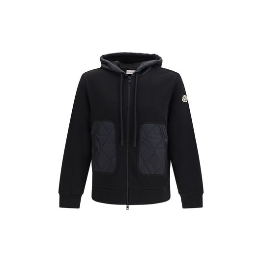 Sweatshirt Hoodie by Moncler for men in polyester cotton nylon & modal black features a edgy silhouette, detailed with a edgy hooded neckline and for a refined finish.