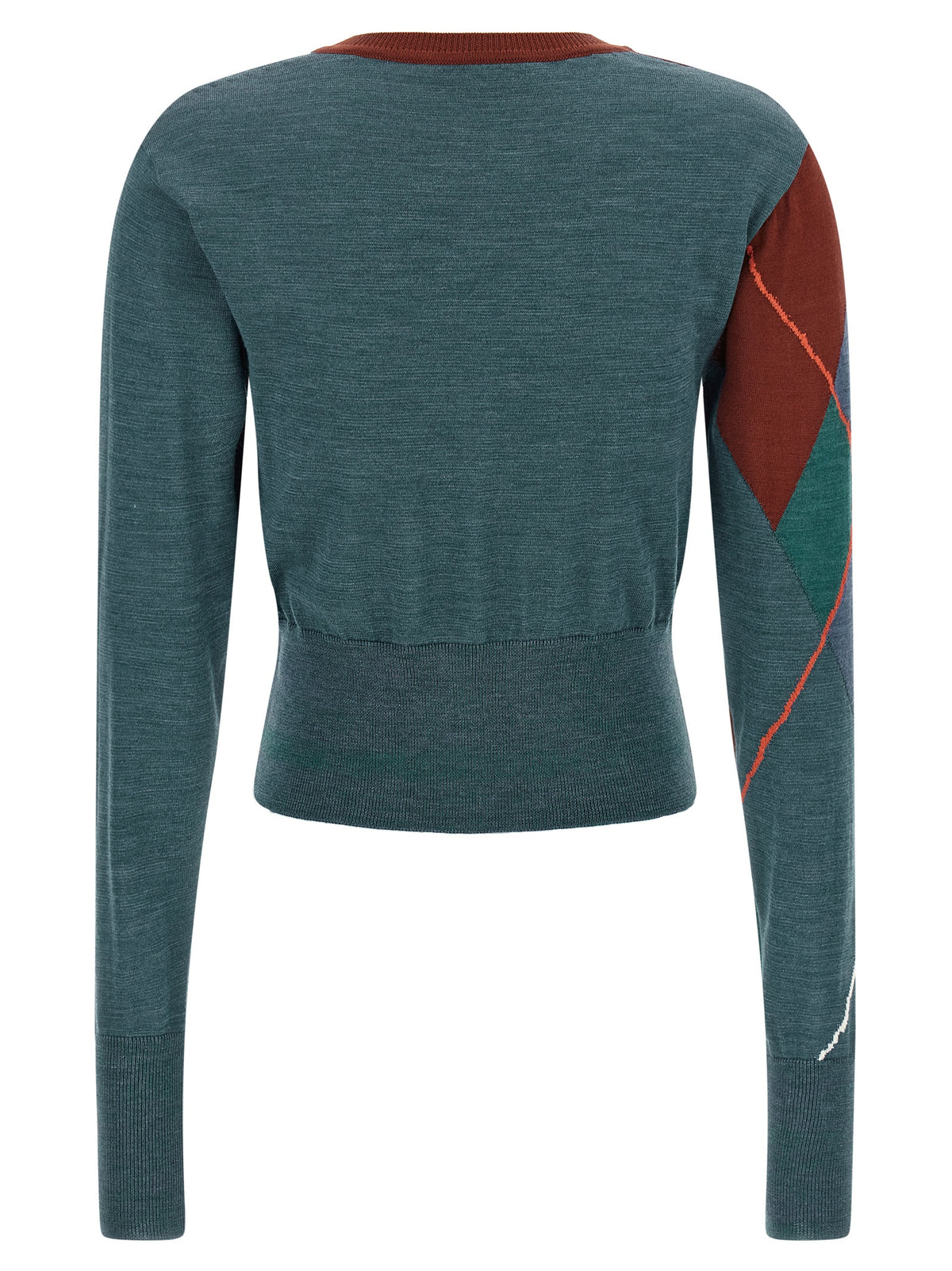 Cardigan by Vivienne Westwood for women in wool cotton multicolor, argyle & jacquard showcases a captivating silhouette, artfully detailed with a captivating and round neckline for a truly sophisticated captivating look.
