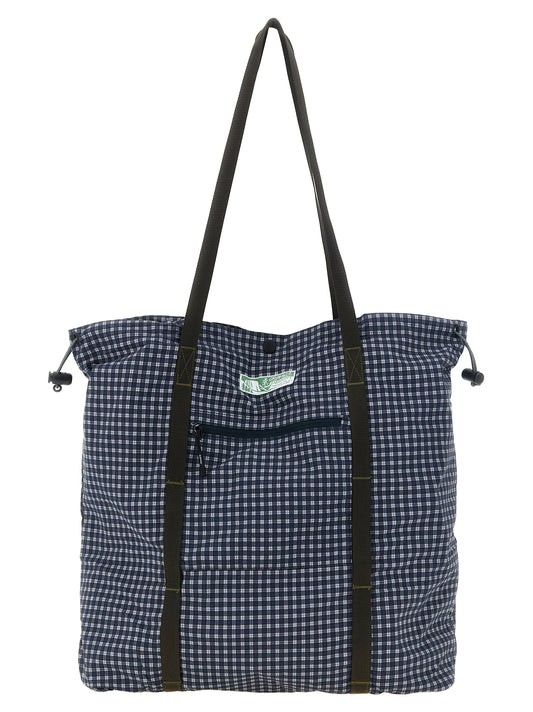 Compact Drawstring Tote Bag by Gramicci for men in cotton & nylon navy, white, patterned & checkered features an sumptuous Cotton & Nylon Compact Drawstring Tote Bag design with a secure snap, zipper, drawstring & button, ample external-pockets, and versatile for an sumptuous finish.