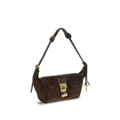 Micro Shoulder Bag by Chloé for women in bos taurus suede calf leather brown, gold & signature features a enviable silhouette, showcasing a secure zipper & buckle, ample external-pockets, and enviable shoulder-strap & adjustable-strap for a enviable finish.