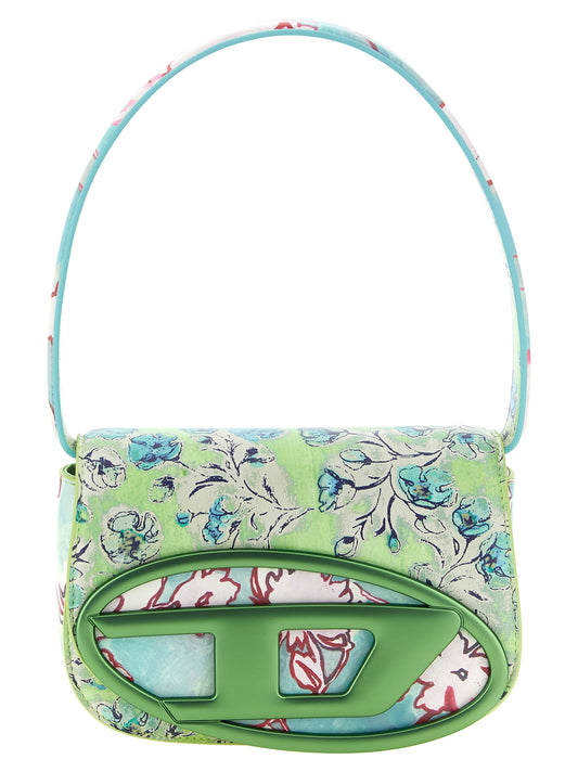 Mini Shoulder Flap Bag by Diesel for women in leather metal & polyethylene blue, green, multicolor, floral & print features a distinguished silhouette, showcasing a secure flap & magnetic and distinguished with versatile shoulder-strap, adjustable-strap & handle for a distinguished finish.