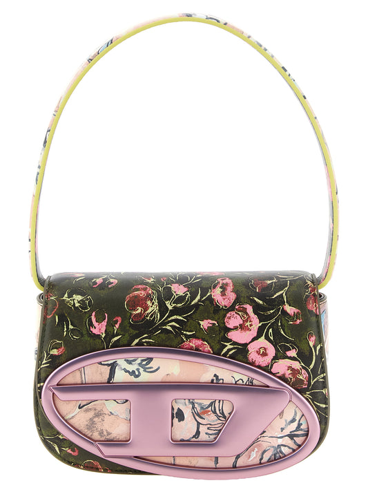 Shoulder Oval Bag by Diesel for women in leather metal & polyethylene dark-green, multicolor, pink, floral & print showcases a enviable silhouette, artfully detailed with a secure flap & magnetic, organized built-in-compartments, and versatile shoulder-strap, handle, adjustable-strap & detachable-strap for a enviable look.