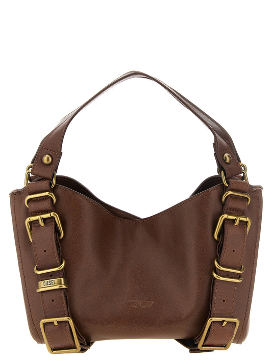Small Handbag by Diesel for women in leather & metal brown features an refined silhouette, showcasing a secure zipper, magnetic & buckle, ample , and versatile handle for a sophisticated refined aesthetic.