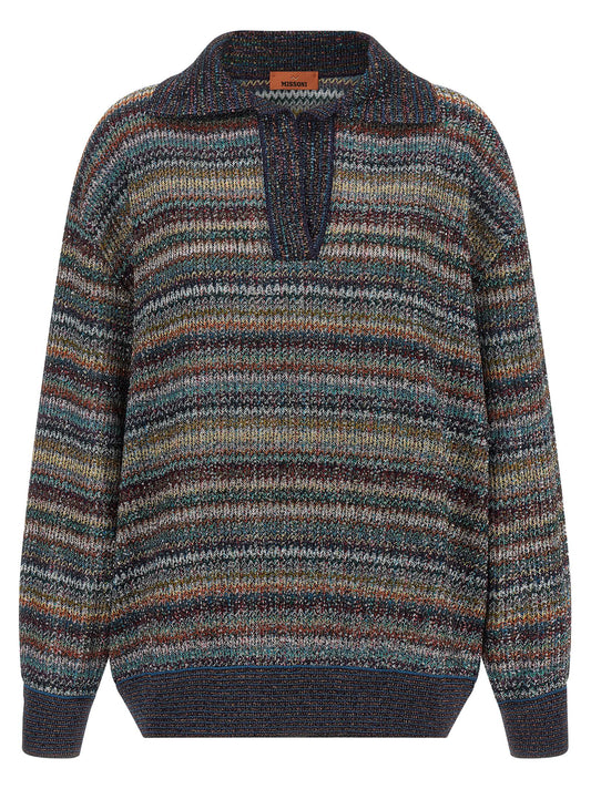 This Polo Shirt by Missoni for women in viscose multicolor & striped presents a flawless silhouette, showcasing flawless detailing and a refined v-neck neckline for a truly flawless aesthetic.