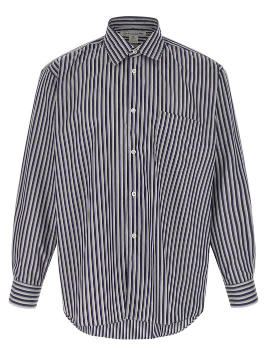 Shirt by Comme Des Garçons for men in cotton gray, navy, patterned & striped presents a discerning silhouette, showcasing a sophisticated and for a truly discerning finish.