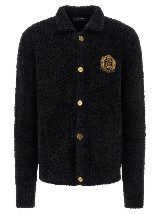 Cardigan by Dolce & Gabbana for men in leather virgin wool & alpaca wool black, gold & monogram features an impeccable silhouette, showcasing a sophisticated and long-sleeve detail for a truly impeccable finish.