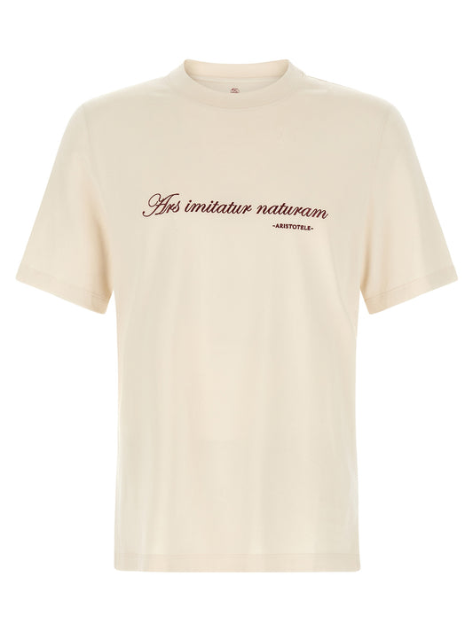 T-Shirt by Brunello Cucinelli for men in cotton ivory, white & print showcases a unassuming silhouette, artfully detailed with a refined crew neckline and unassuming short-sleeve for a sophisticated, contemporary look.