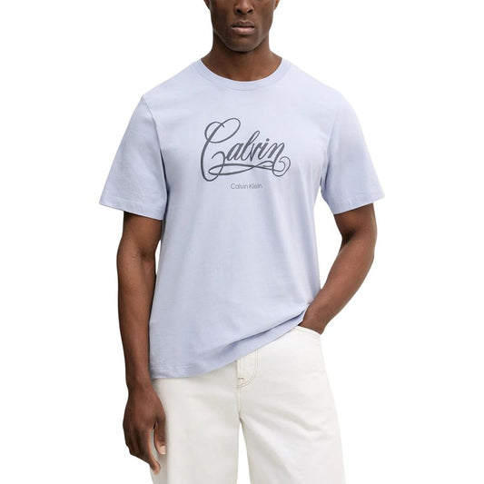 T-Shirt by Calvin Klein Jeans for men in cotton blue features an edgy silhouette, meticulously detailed with a sophisticated and for a truly edgy finish.