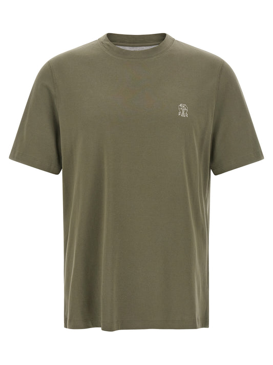 T-Shirt by Brunello Cucinelli for men in cotton bicolour & signature showcases a chic silhouette, artfully detailed with a chic crew neckline and short-sleeve for a chic finish.