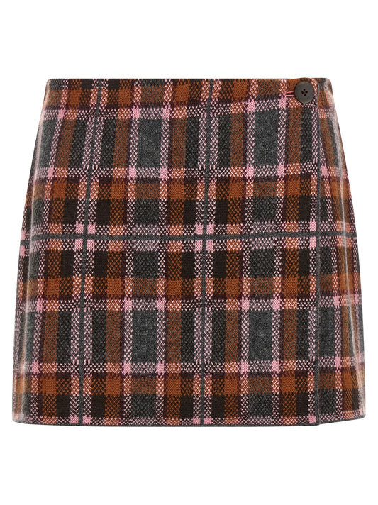 Skirt by Guest in Residence for women in cashmere brown, pink, patterned, jacquard & tartan features an tailored silhouette, artfully capturing the essence of Women's Cashmere Mini Long Skirt in a sophisticated mini long.