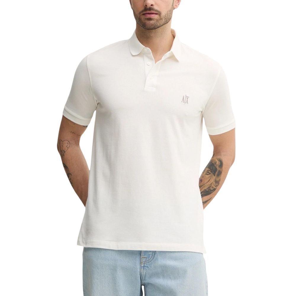 Polo Shirt by Armani Exchange for men in cotton white presents a sleek silhouette, featuring a refined and for a sleek finish.