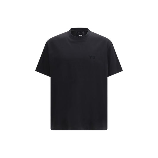 Activewear T-Shirt by Y-3 for men in cotton satin black presents a kinetic silhouette, showcasing the kinetic and crew neckline alongside functional breathable-design for a premium, athletic look.