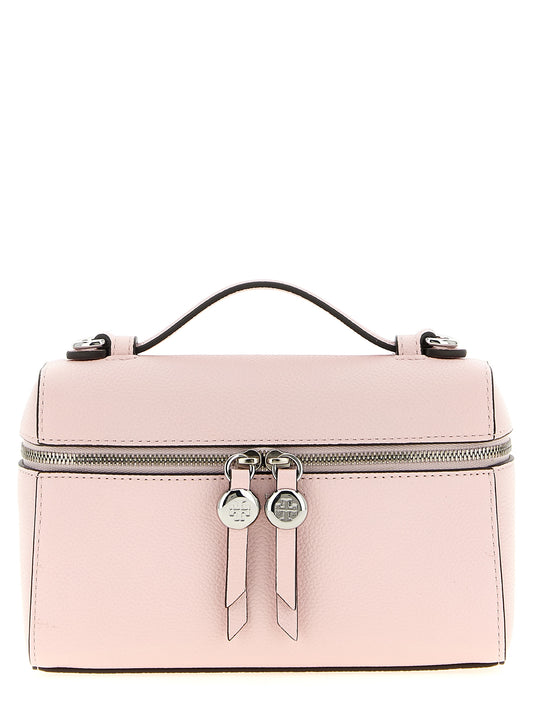 Handbag by Tory Burch for women in cowhide suede & leather multicolor & pink features an refined silhouette, showcasing a secure zipper, ample , and versatile shoulder-strap, adjustable-strap & handle for a sophisticated refined aesthetic.