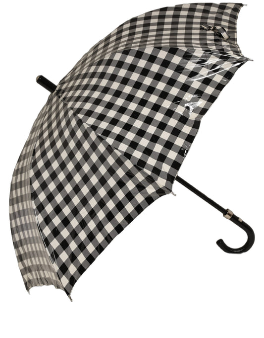 Umbrella by Dolce & Gabbana for women in calf leather nylon & viscose black, white, patterned & gingham features a utilitarian-chic silhouette, showcasing the utilitarian-chic design of the Polyurethane Calf Leather & Cotton Umbrella with a utilitarian-chic finish.