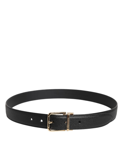 Dolce & Gabbana Black Grained Leather Gold Metal Buckle Belt