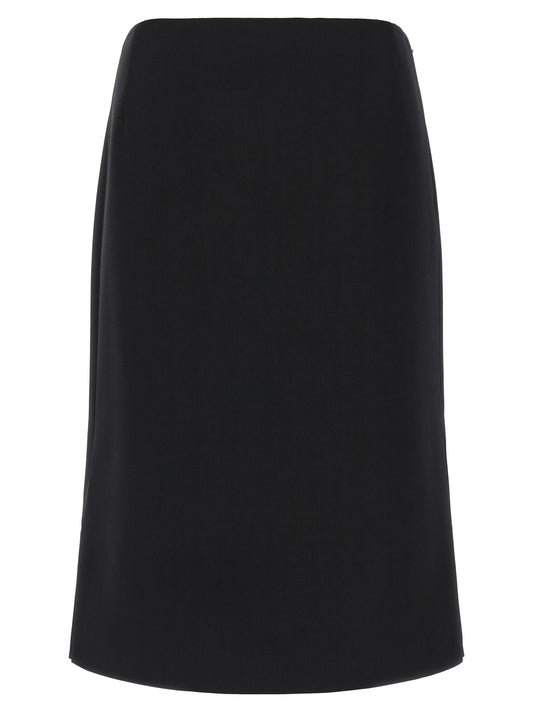 Skirt by Fendi for women in wool & silk black features a contoured silhouette from the Women's Pencil Wool & Silk Midi Skirt collection, characterized by its contoured midi for a contoured finish.