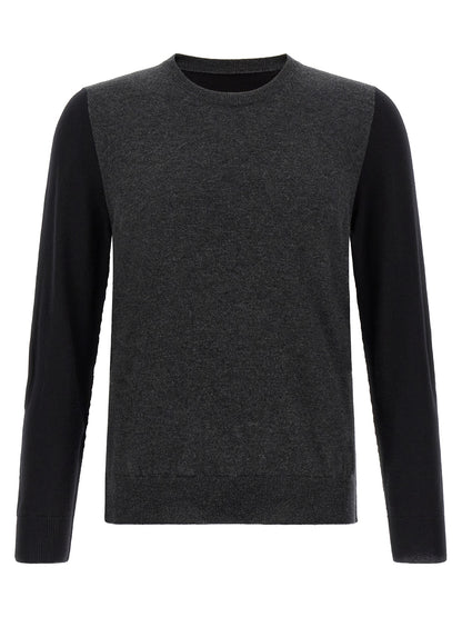 Cardigan by Maison Margiela for men in virgin wool black, gray, white & signature showcases a luxurious silhouette, meticulously detailed with a sophisticated and for a refined finish.