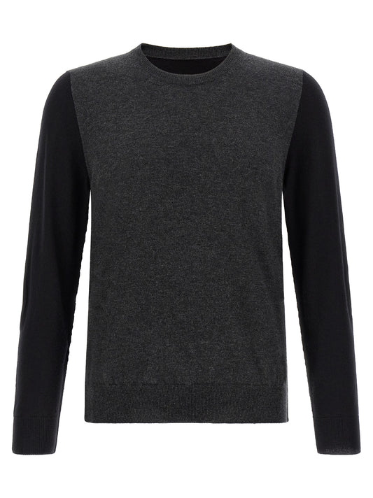 Cardigan by Maison Margiela for men in virgin wool black, gray, white & signature showcases a luxurious silhouette, meticulously detailed with a sophisticated and for a refined finish.
