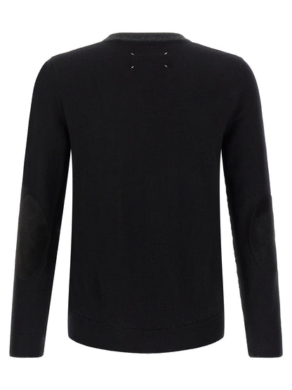 Cardigan by Maison Margiela for men in virgin wool black, gray, white & signature showcases a captivating silhouette, artfully detailed with a captivating and for a truly sophisticated captivating look.
