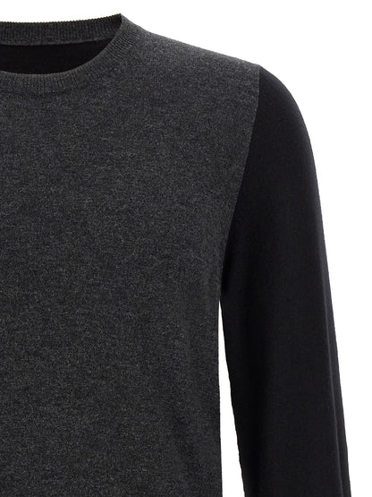 Cardigan by Maison Margiela for men in virgin wool black, gray, white & signature features a nuanced silhouette with a refined and nuanced detailing for a sophisticated look.