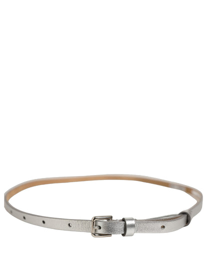 Dolce & Gabbana Metallic Silver Leather Square Buckle Belt