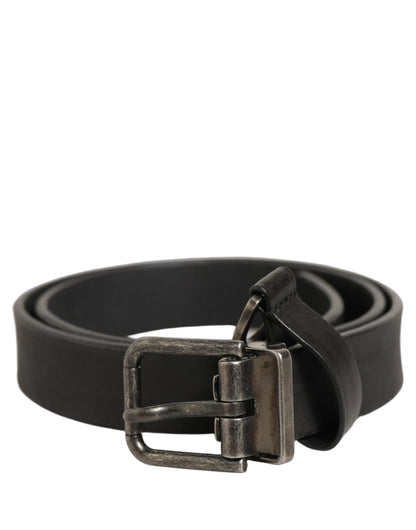Dolce & Gabbana Black Leather Antique Finish Buckle Belt