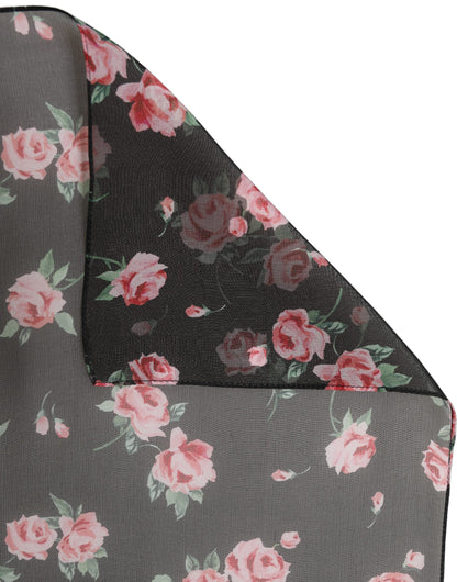 Dolce & Gabbana Black Silk Floral Chiffon Long Stole Scarf