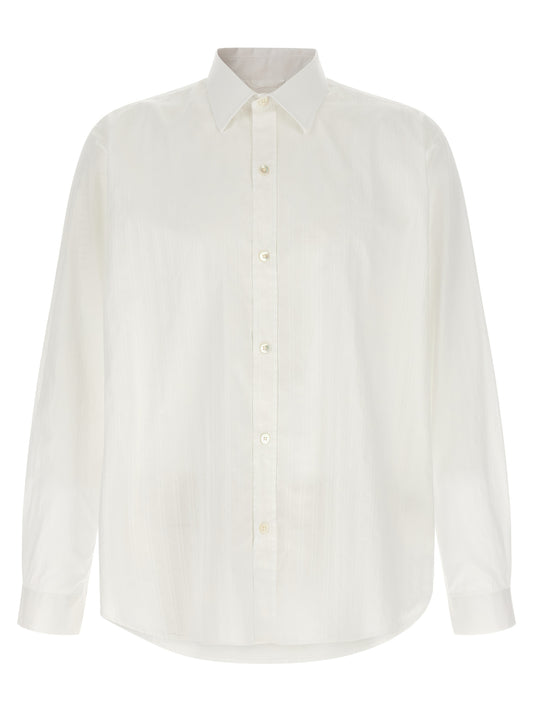 Shirt by MFPEN for men in cotton transparent, white, patterned, jacquard & striped features an architectural silhouette with a refined and elegant for a architectural look.