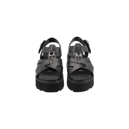 Cult Black Leather Platform Sandals